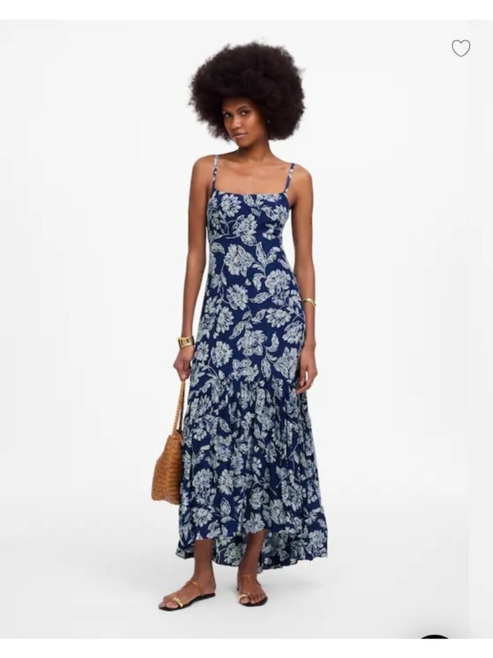 Madewell Textured Floral Print Dress Navy Blue White Sleeveless Maxi Feminine